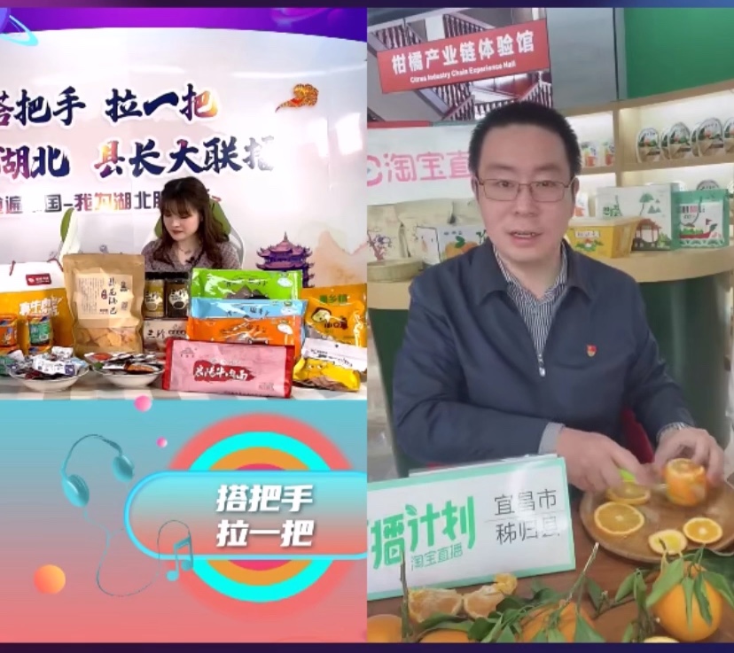湖北秭歸縣副縣長陳琦在淘寶直播中展示橙子的吃法.jpeg